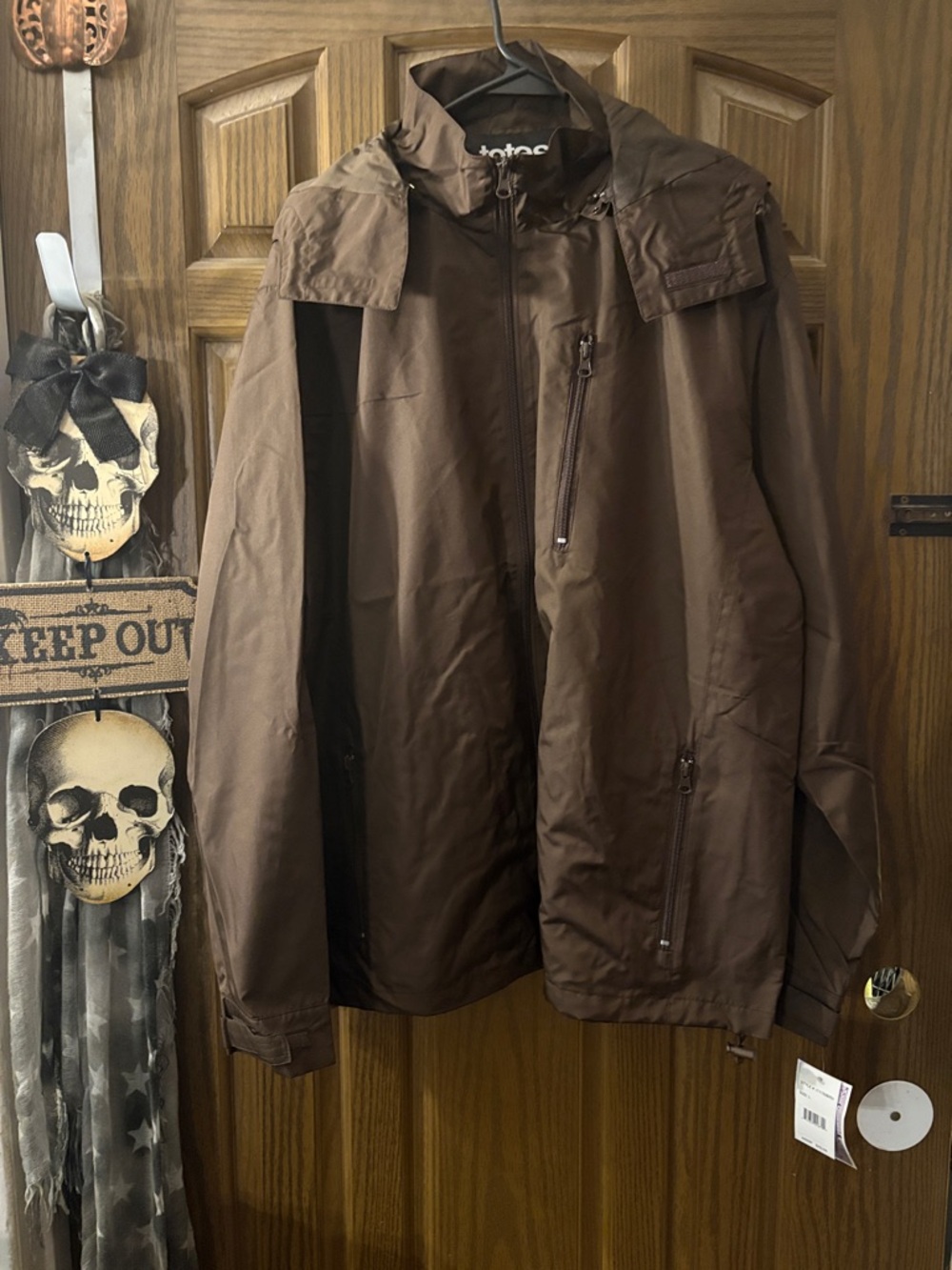 totes Chocolate Brown Hooded Lightweight Raincoat with Zip Pockets